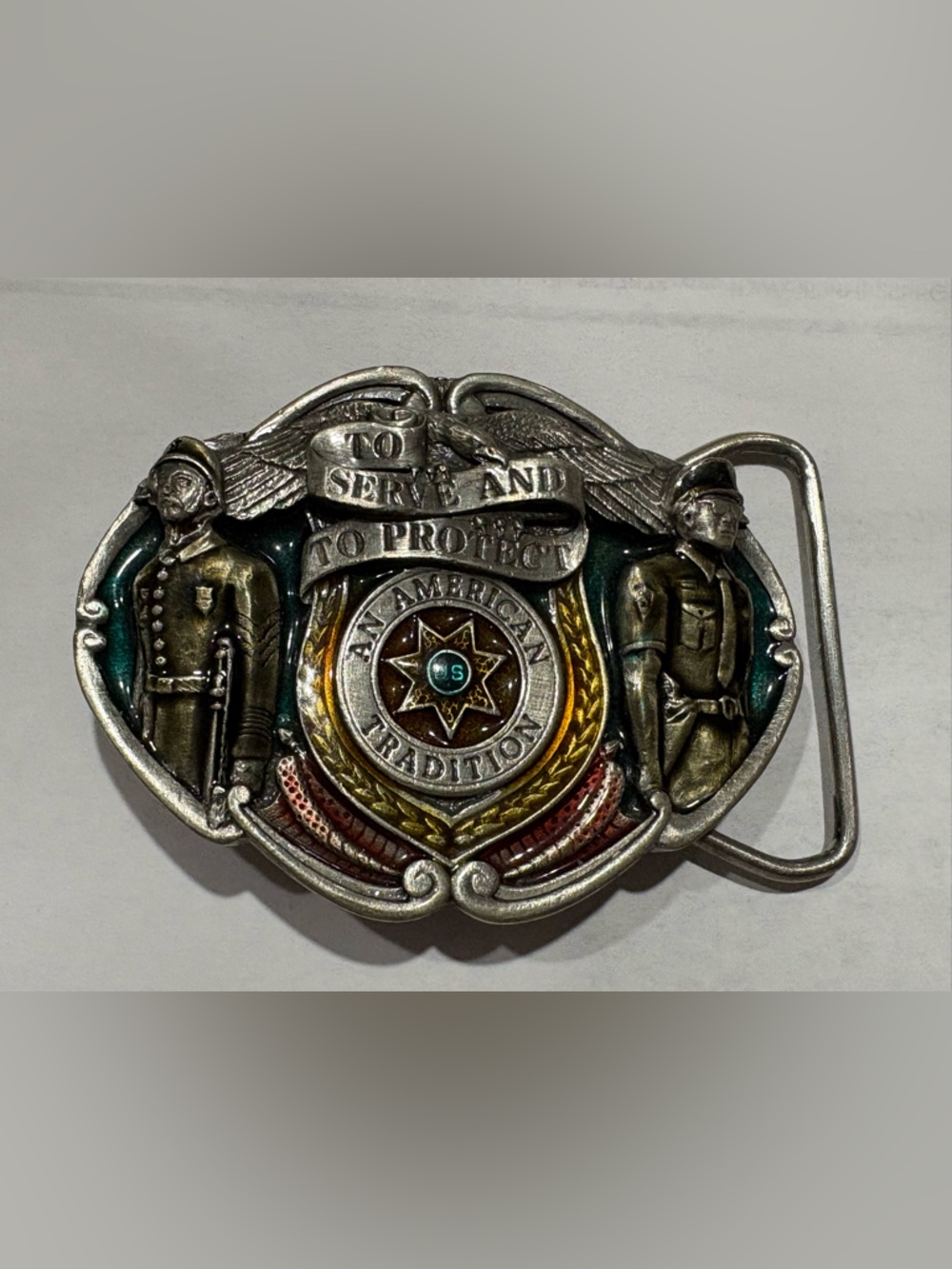 Vintage 1986 To Serve And To Protect Belt Buckle F-45